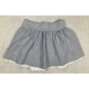 Hollister Micro Mini Skirt Whimsy Twee Coquette Lace Trim Blue White Striped XS